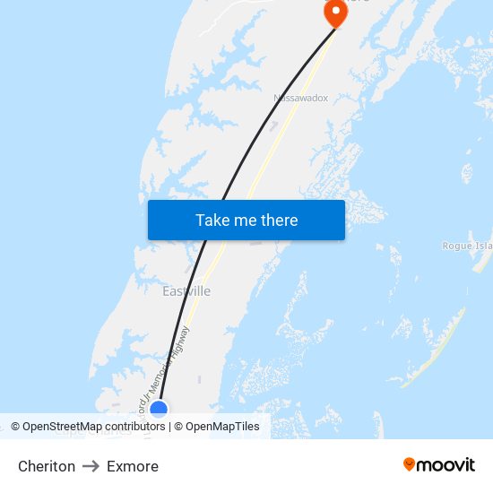 Cheriton to Exmore map