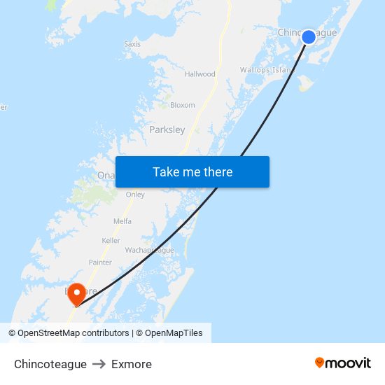 Chincoteague to Exmore map