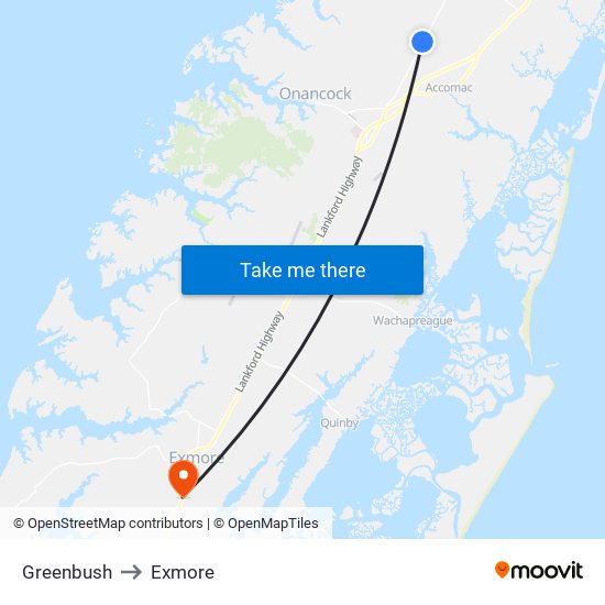 Greenbush to Exmore map