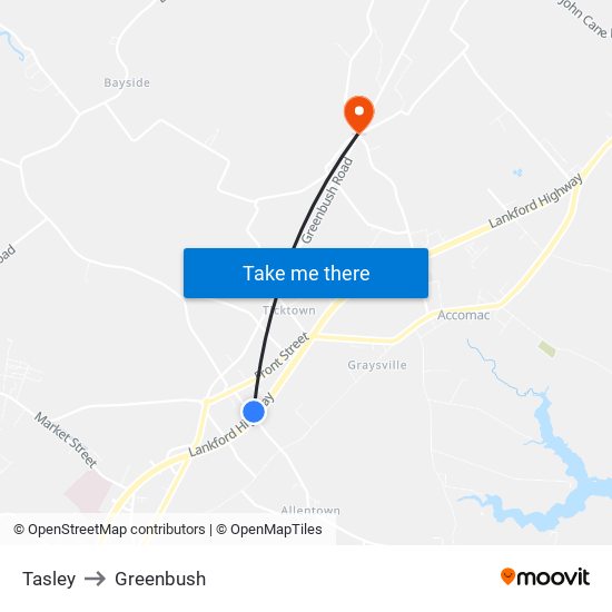 Tasley to Greenbush map