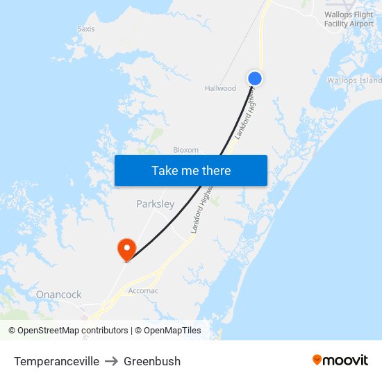 Temperanceville to Greenbush map