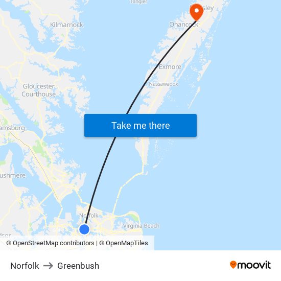 Norfolk to Greenbush map