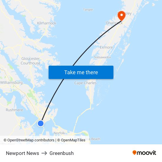 Newport News to Greenbush map