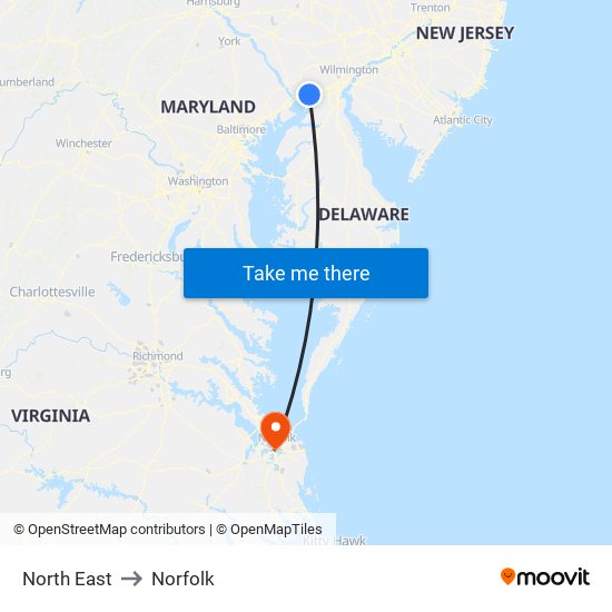 North East to Norfolk map