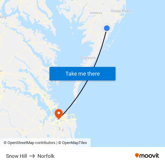 Snow Hill to Norfolk map