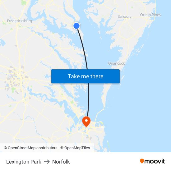 Lexington Park to Norfolk map