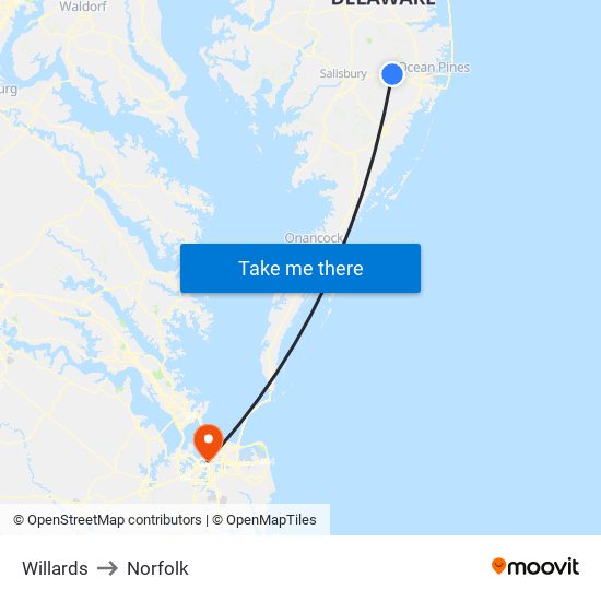 Willards to Norfolk map