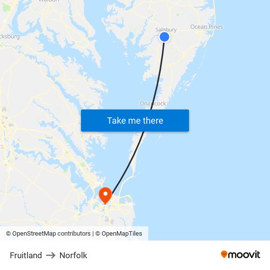 Fruitland to Norfolk map