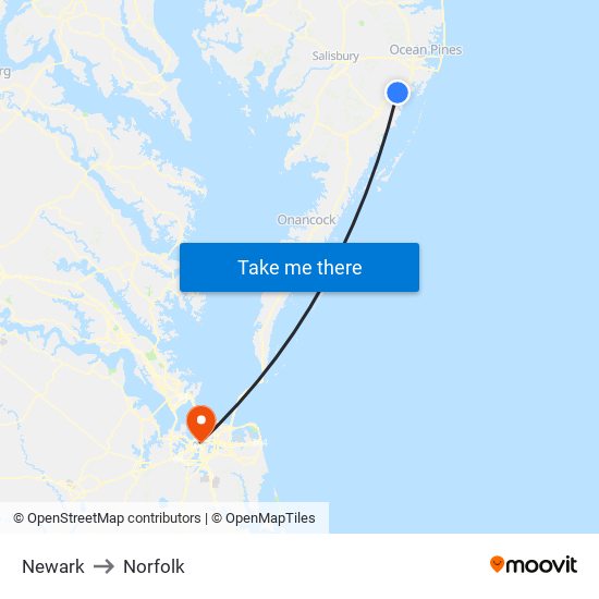 Newark to Norfolk map