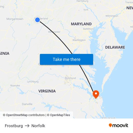 Frostburg to Norfolk map