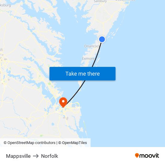 Mappsville to Norfolk map