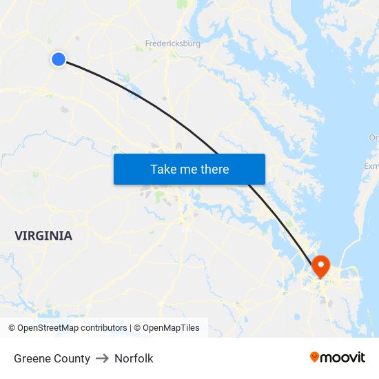 Greene County to Norfolk map