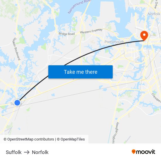 Suffolk to Norfolk map