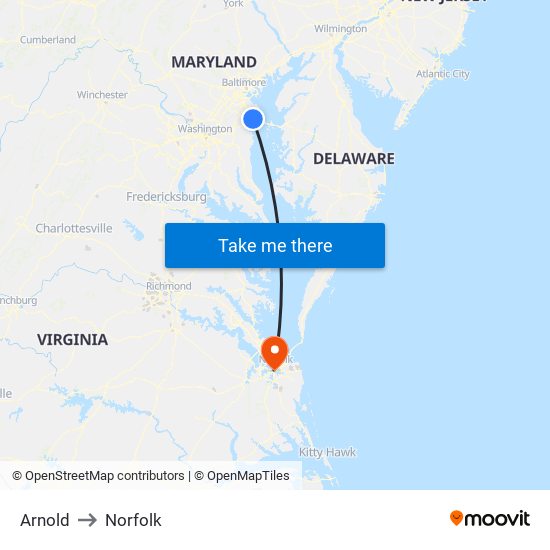 Arnold to Norfolk map