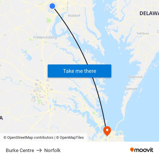 Burke Centre to Norfolk map