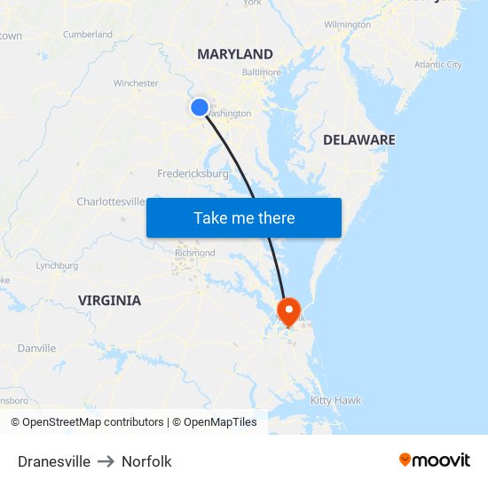 Dranesville to Norfolk map