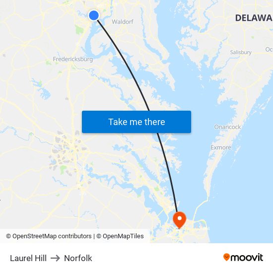 Laurel Hill to Norfolk map