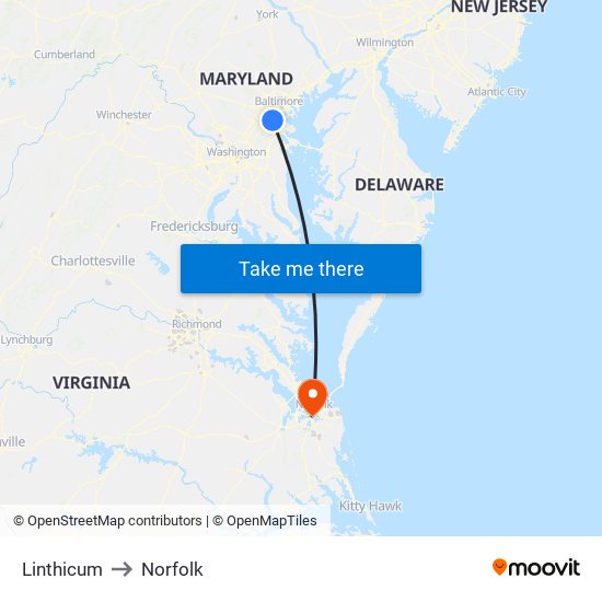 Linthicum to Norfolk map