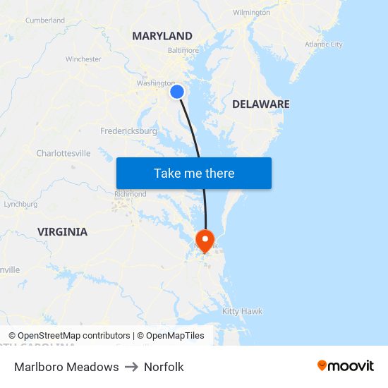 Marlboro Meadows to Norfolk map