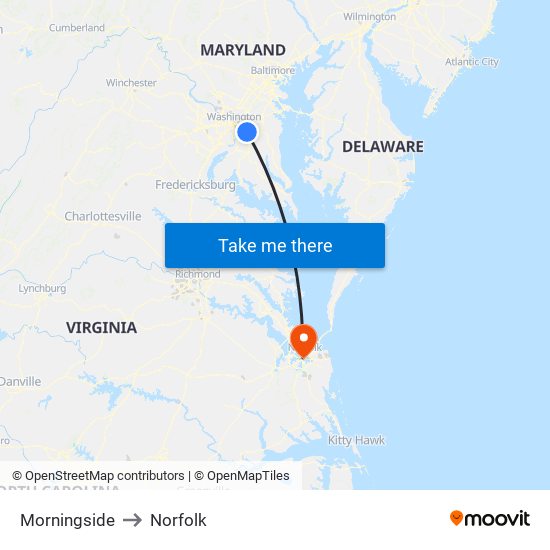 Morningside to Norfolk map