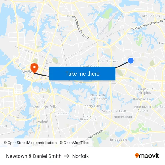 Newtown & Daniel Smith to Norfolk map