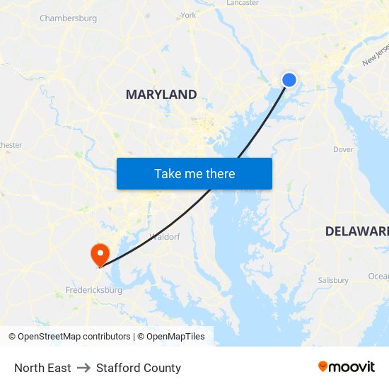 North East to Stafford County map