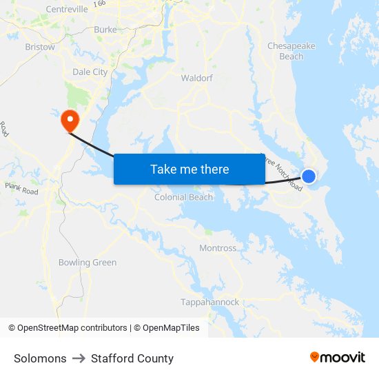 Solomons to Stafford County map