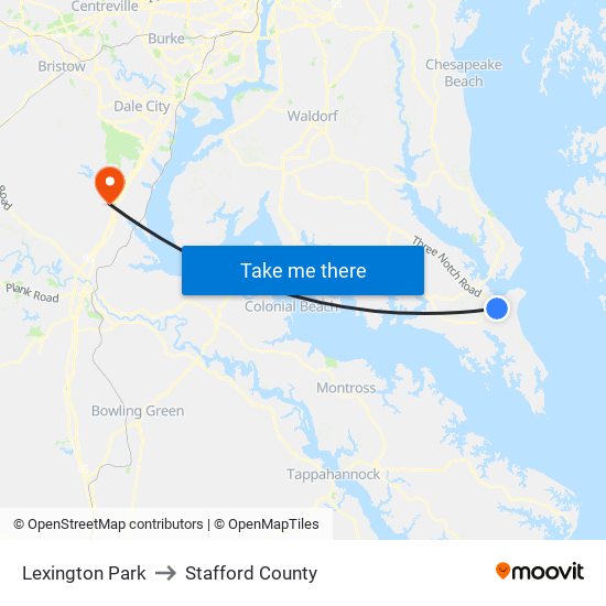 Lexington Park to Stafford County map