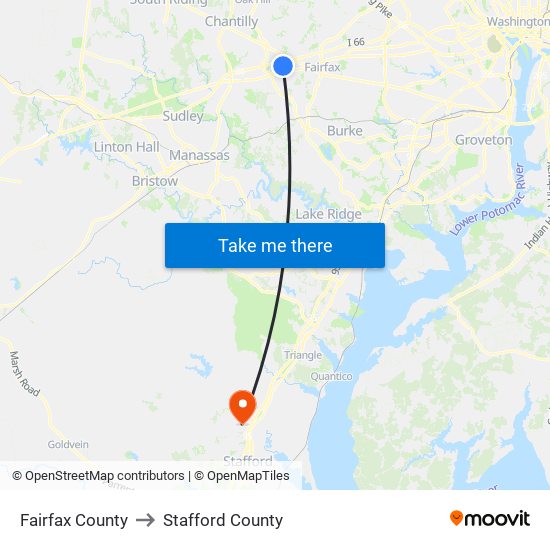 Fairfax County to Stafford County map
