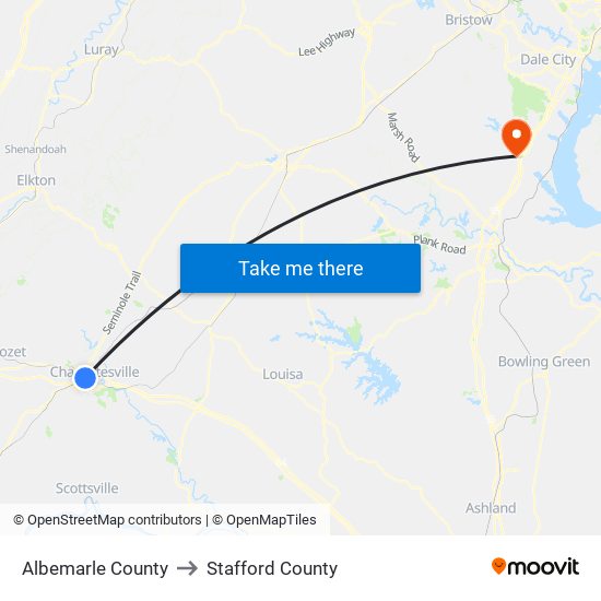 Albemarle County to Stafford County map