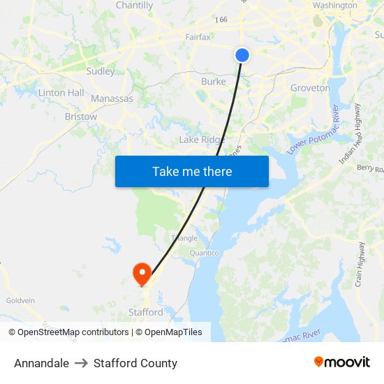 Annandale to Stafford County map