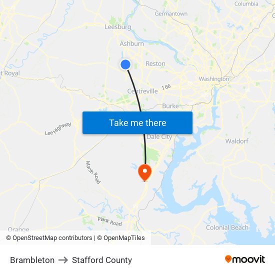 Brambleton to Stafford County map