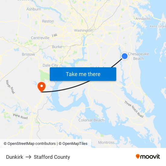 Dunkirk to Stafford County map