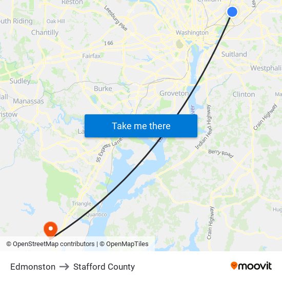 Edmonston to Stafford County map