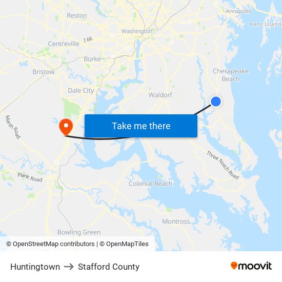 Huntingtown to Stafford County map