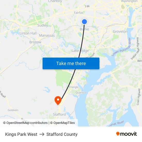 Kings Park West to Stafford County map