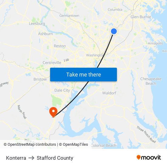 Konterra to Stafford County map