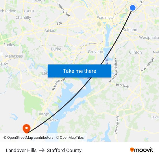 Landover Hills to Stafford County map