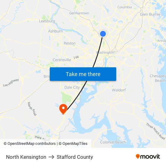 North Kensington to Stafford County map