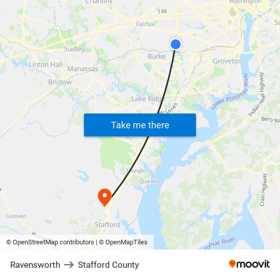 Ravensworth to Stafford County map