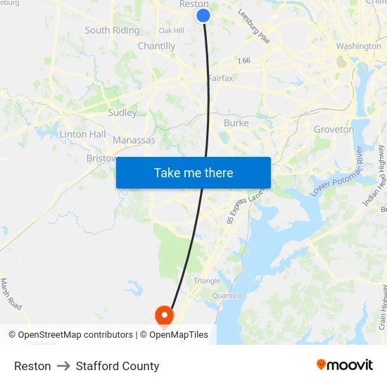Reston to Stafford County map