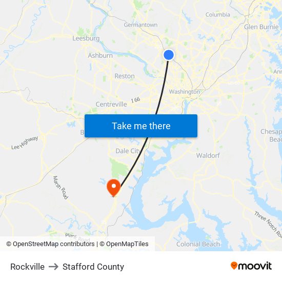 Rockville to Stafford County map