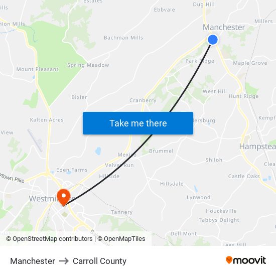 Manchester to Carroll County map