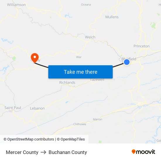 Mercer County to Buchanan County map