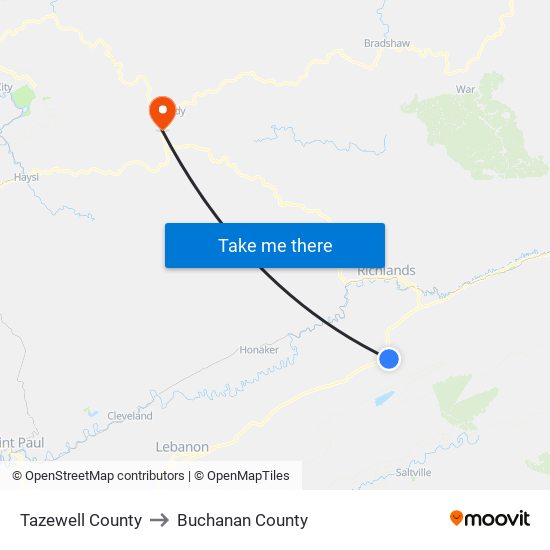 Tazewell County to Buchanan County map