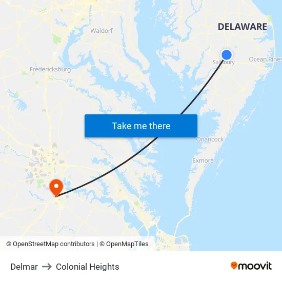 Delmar to Colonial Heights map