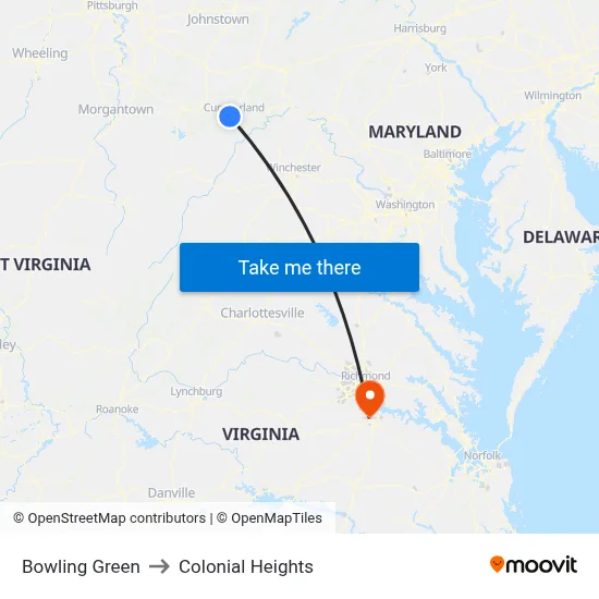 Bowling Green to Colonial Heights map