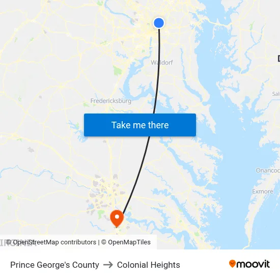 Prince George's County to Colonial Heights map