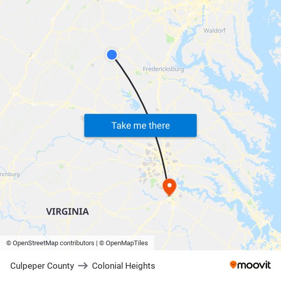 Culpeper County to Colonial Heights map