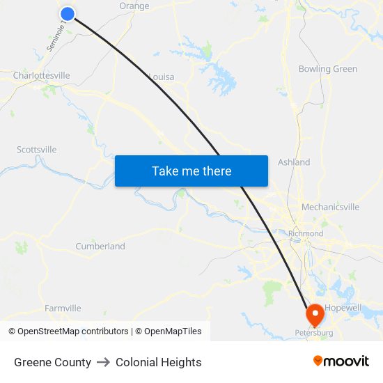 Greene County to Colonial Heights map